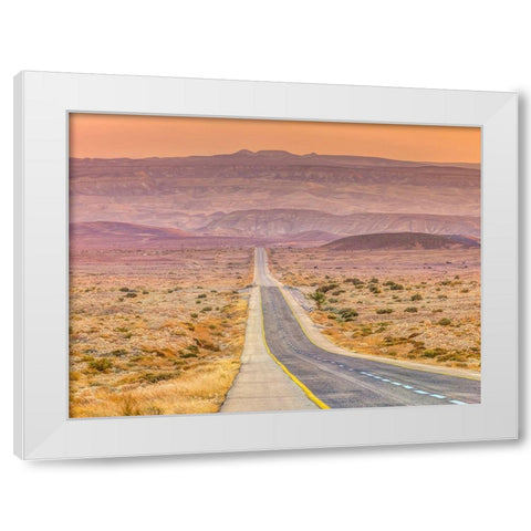 Highway through desert White Modern Wood Framed Art Print by Frank, Assaf