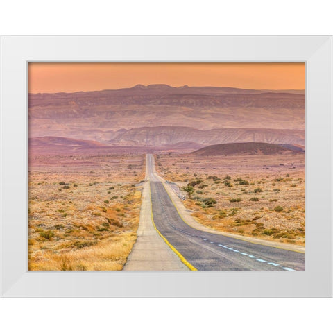 Highway through desert White Modern Wood Framed Art Print by Frank, Assaf