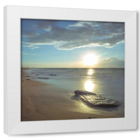 Tranquil beach White Modern Wood Framed Art Print by Frank, Assaf