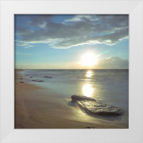 Tranquil beach White Modern Wood Framed Art Print by Frank, Assaf