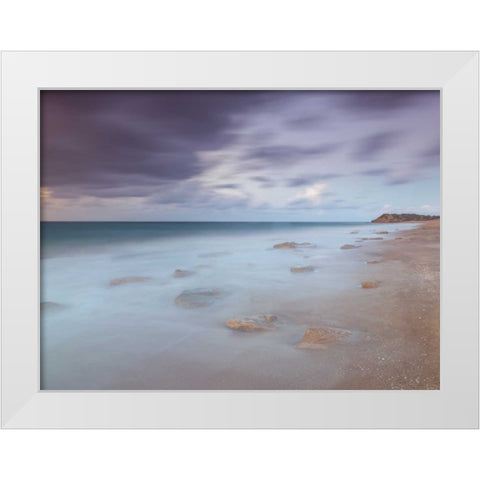 Tranquil beach White Modern Wood Framed Art Print by Frank, Assaf