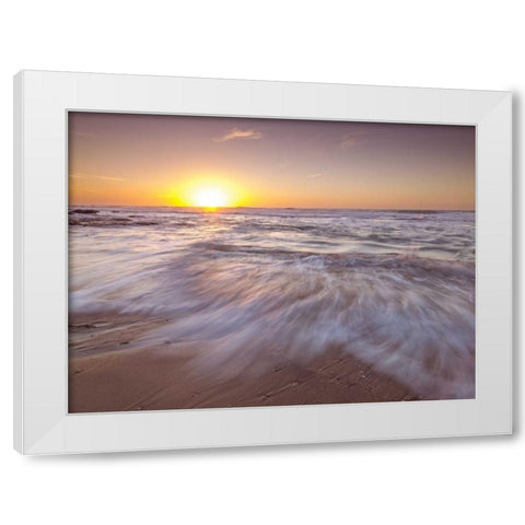 Golden sunset on beach White Modern Wood Framed Art Print by Frank, Assaf