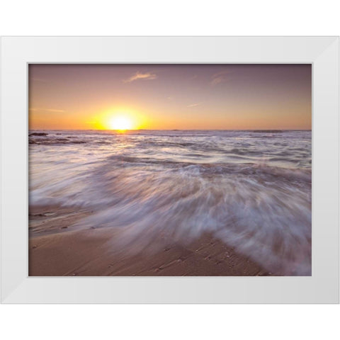 Golden sunset on beach White Modern Wood Framed Art Print by Frank, Assaf