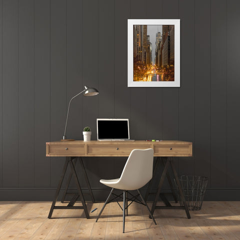Evening view of streets of Manhattan, New York City White Modern Wood Framed Art Print by Frank, Assaf
