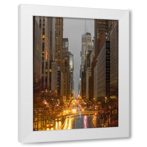 Evening view of streets of Manhattan, New York City White Modern Wood Framed Art Print by Frank, Assaf