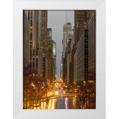 Evening view of streets of Manhattan, New York City White Modern Wood Framed Art Print by Frank, Assaf