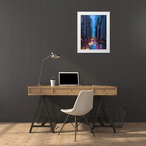 Evening view of streets of Manhattan, New York City White Modern Wood Framed Art Print by Frank, Assaf