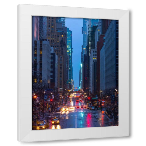 Evening view of streets of Manhattan, New York City White Modern Wood Framed Art Print by Frank, Assaf