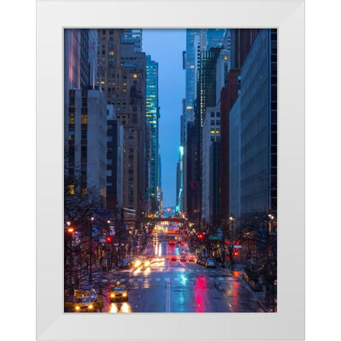 Evening view of streets of Manhattan, New York City White Modern Wood Framed Art Print by Frank, Assaf