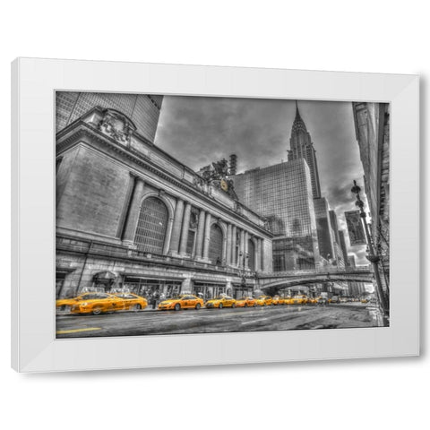 Cab on New York city street White Modern Wood Framed Art Print by Frank, Assaf