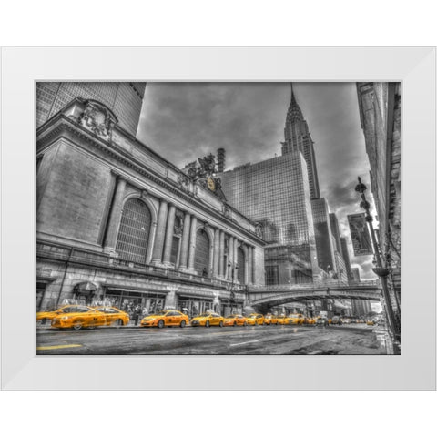 Cab on New York city street White Modern Wood Framed Art Print by Frank, Assaf