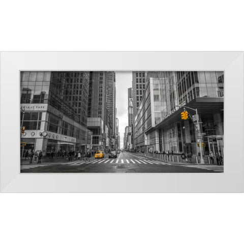 Cab on New York city street White Modern Wood Framed Art Print by Frank, Assaf