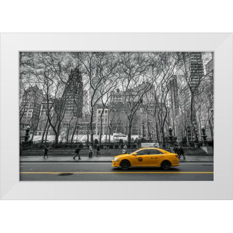 Cab on New York city street White Modern Wood Framed Art Print by Frank, Assaf