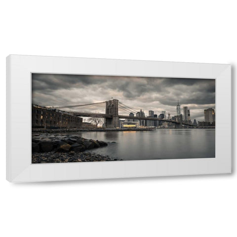 Brooklyn Bridge over East river, New York White Modern Wood Framed Art Print by Frank, Assaf