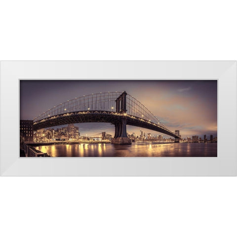 Manhattan bridge and New York city skyline, FTBR-1836 White Modern Wood Framed Art Print by Frank, Assaf