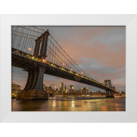 Manhattan bridge and New York city skyline White Modern Wood Framed Art Print by Frank, Assaf