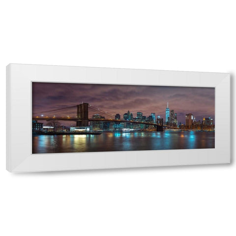 Brooklyn Bridge and Manhattan skyline, New York White Modern Wood Framed Art Print by Frank, Assaf