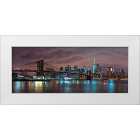 Brooklyn Bridge and Manhattan skyline, New York White Modern Wood Framed Art Print by Frank, Assaf