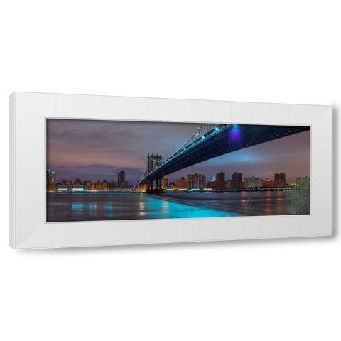 Manhattan bridge and New York city skyline White Modern Wood Framed Art Print by Frank, Assaf