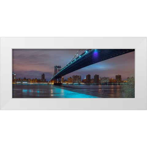 Manhattan bridge and New York city skyline White Modern Wood Framed Art Print by Frank, Assaf
