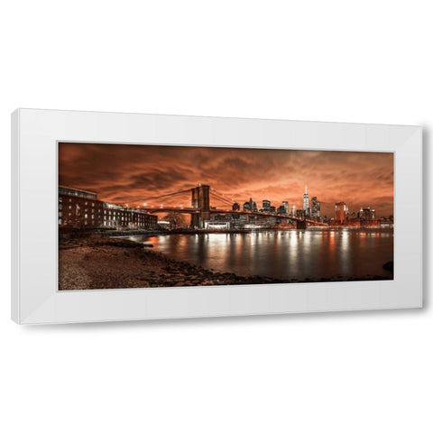Brooklyn Bridge and Manhattan skyline, New York White Modern Wood Framed Art Print by Frank, Assaf