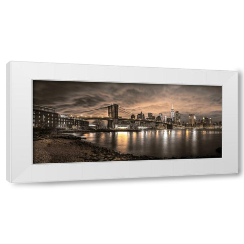 Brooklyn Bridge and Manhattan skyline, New York White Modern Wood Framed Art Print by Frank, Assaf