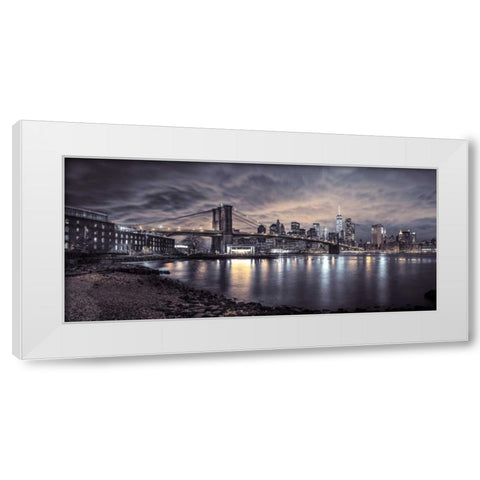 Brooklyn Bridge and Manhattan skyline, New York White Modern Wood Framed Art Print by Frank, Assaf
