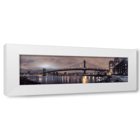 Manhattan bridge and New York city skyline White Modern Wood Framed Art Print by Frank, Assaf