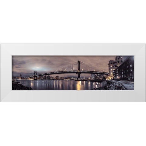Manhattan bridge and New York city skyline White Modern Wood Framed Art Print by Frank, Assaf