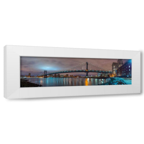 Manhattan bridge and New York city skyline White Modern Wood Framed Art Print by Frank, Assaf