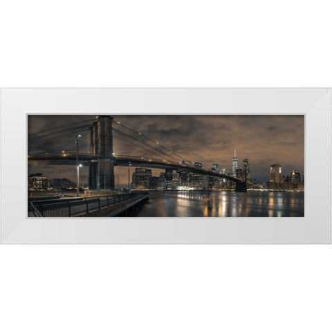 Brooklyn bridge over East river, New York White Modern Wood Framed Art Print by Frank, Assaf