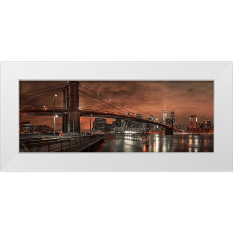 Brooklyn bridge over East river, New York White Modern Wood Framed Art Print by Frank, Assaf