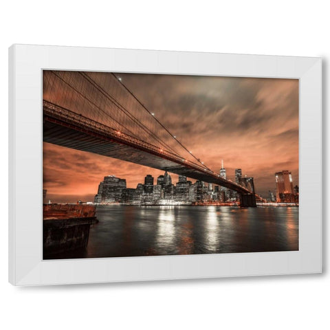 Brooklyn bridge over East river, New York White Modern Wood Framed Art Print by Frank, Assaf