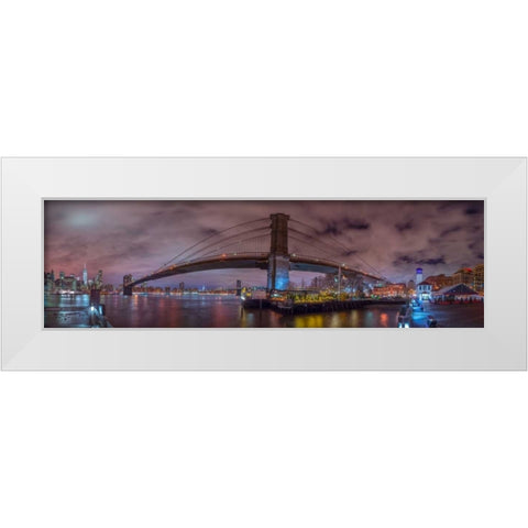 Brooklyn bridge over East river, New York White Modern Wood Framed Art Print by Frank, Assaf