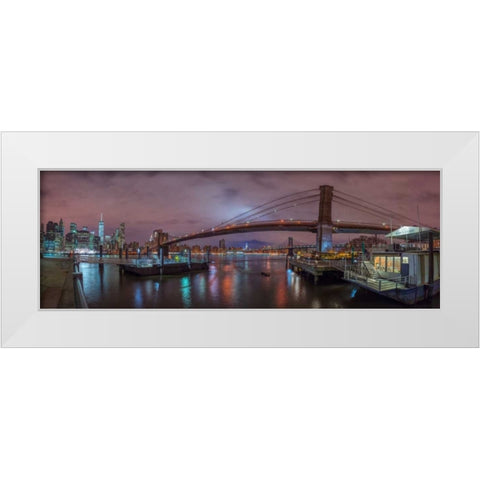 Brooklyn bridge over East river, New York White Modern Wood Framed Art Print by Frank, Assaf