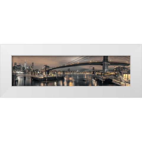 Brooklyn bridge over East river, New York White Modern Wood Framed Art Print by Frank, Assaf