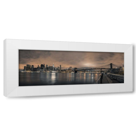 Lower Manhattan skyline in evening, New York White Modern Wood Framed Art Print by Frank, Assaf