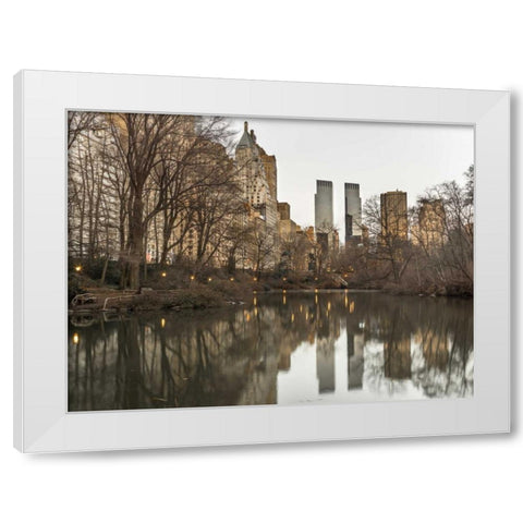 Central park with Manhattan skyline, New York White Modern Wood Framed Art Print by Frank, Assaf