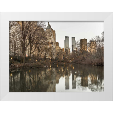 Central park with Manhattan skyline, New York White Modern Wood Framed Art Print by Frank, Assaf