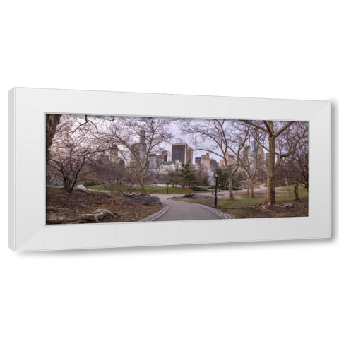 Pathway through Central park, New York White Modern Wood Framed Art Print by Frank, Assaf