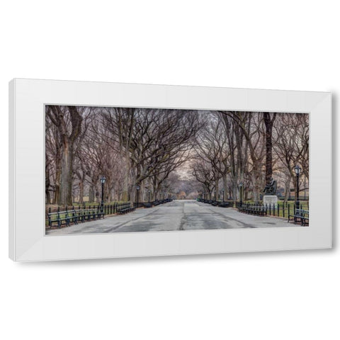 Pathway through Central park, New York White Modern Wood Framed Art Print by Frank, Assaf