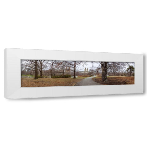 Pathway through Central park, New York White Modern Wood Framed Art Print by Frank, Assaf