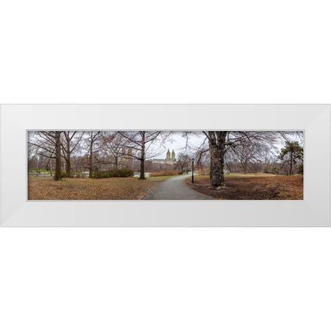 Pathway through Central park, New York White Modern Wood Framed Art Print by Frank, Assaf
