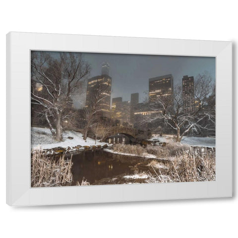 Central park with Manhattan skyline, New York White Modern Wood Framed Art Print by Frank, Assaf