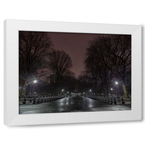 Central park at night, New York White Modern Wood Framed Art Print by Frank, Assaf