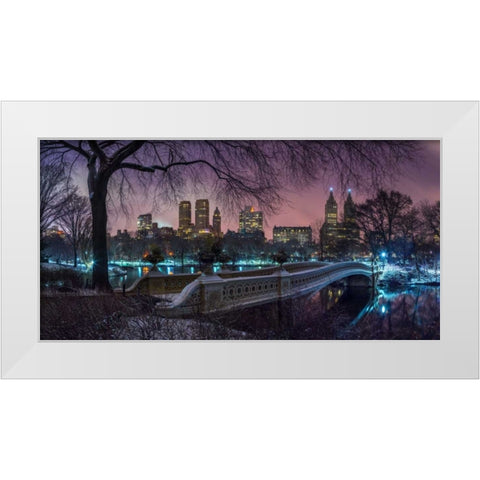 Central park with Manhattan skyline, New York White Modern Wood Framed Art Print by Frank, Assaf