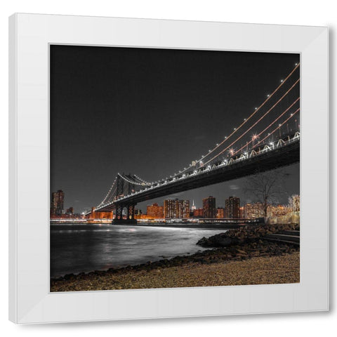 Manhattan bridge and Lower Manhattan skyline, New York, FTBR-1838 White Modern Wood Framed Art Print by Frank, Assaf