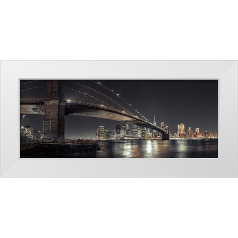 Brooklyn bridge over East river, Lower Manhattan, New York, FTBR-1910 White Modern Wood Framed Art Print by Frank, Assaf
