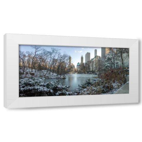 Central park with Lower Manhattan skyline, New York White Modern Wood Framed Art Print by Frank, Assaf