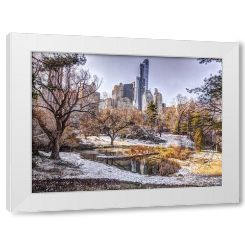 Central park with Lower Manhattan skyline, New York White Modern Wood Framed Art Print by Frank, Assaf